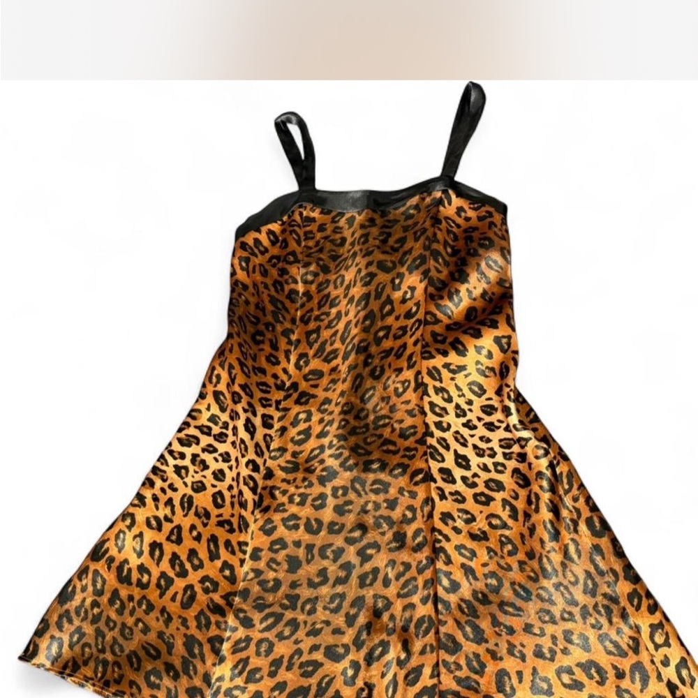 Kathy Ireland Leopard Print Satin Lingerie Slip Dress Animal Print Nightie.